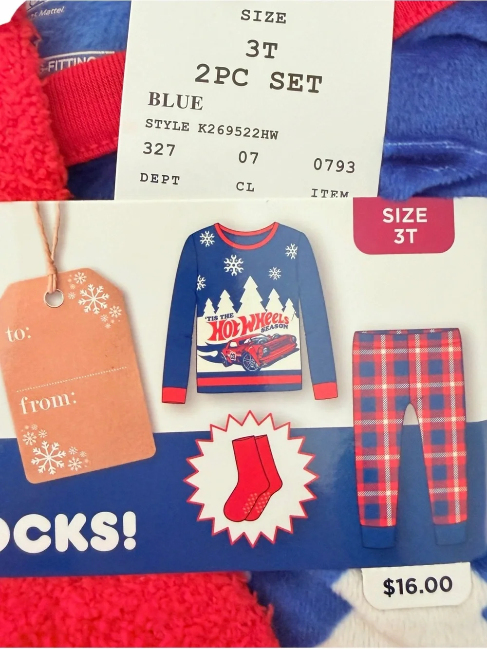 Hot Wheels Boys Christmas Pajama Set & Cozy Socks 3T